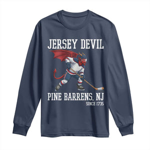 Pine Barrens New Jersey Devil Long Sleeve Shirt Gothic Horror Ice Hockey Gift TS12 Navy Print Your Wear