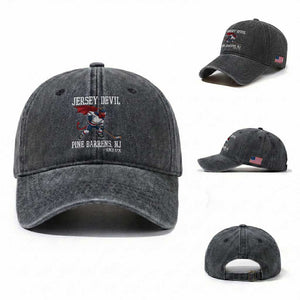 Pine Barrens New Jersey Devil Washed Cotton Baseball Cap Gothic Horror Ice Hockey Gift TS12 Washed Cap Universal Fit Dark Gray Print Your Wear