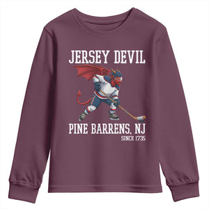 Pine Barrens New Jersey Devil Youth Sweatshirt Gothic Horror Ice Hockey Gift TS12 Maroon Print Your Wear