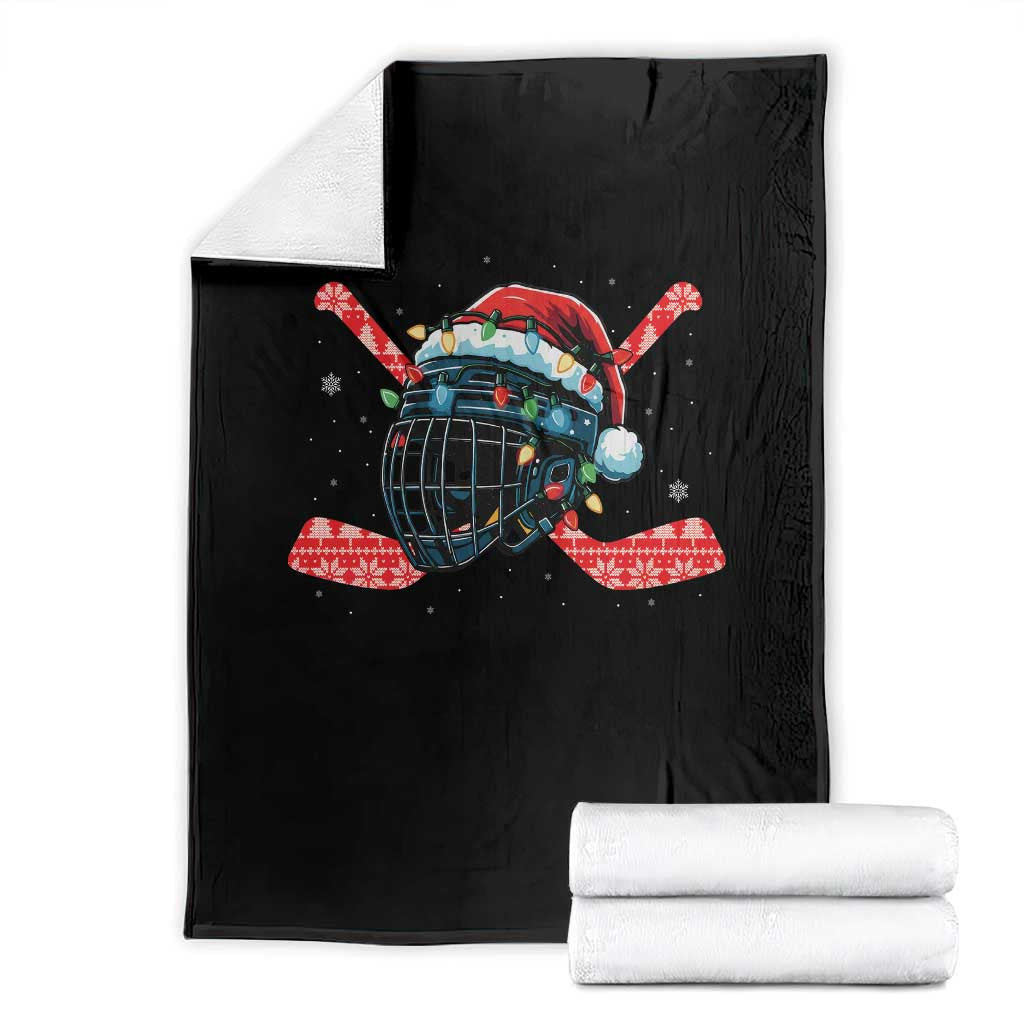 Christmas Ice Hockey Helmet Santa Throw Blanket Funny Xmas Gift TS12 Black Print Your Wear