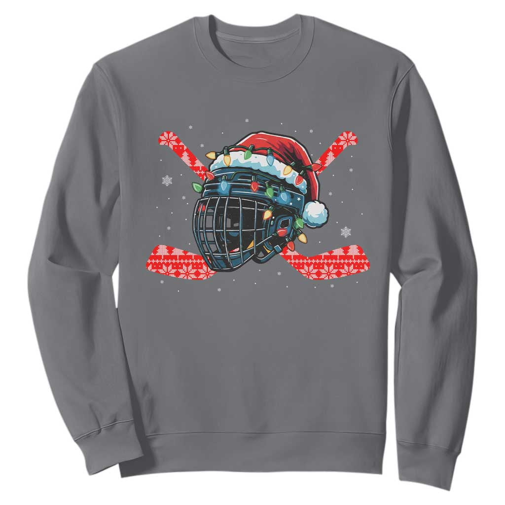Christmas Ice Hockey Helmet Santa Sweatshirt Funny Xmas Gift TS12 Charcoal Print Your Wear