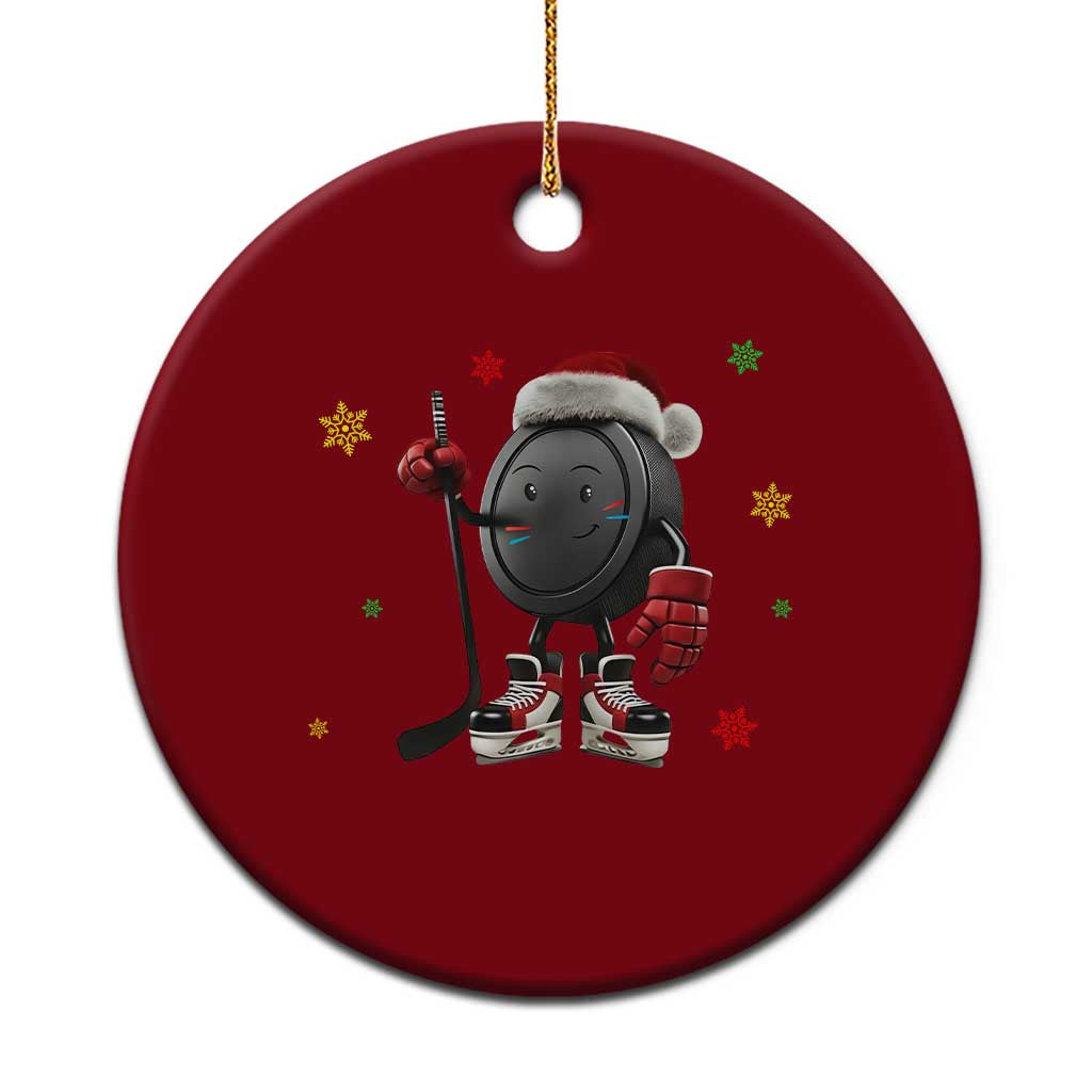 Funny Ice Hockey Holiday Gift Ceramic Ornament Cute Puck Wearing Santa Hat TS12 1pc Red Print Your Wear