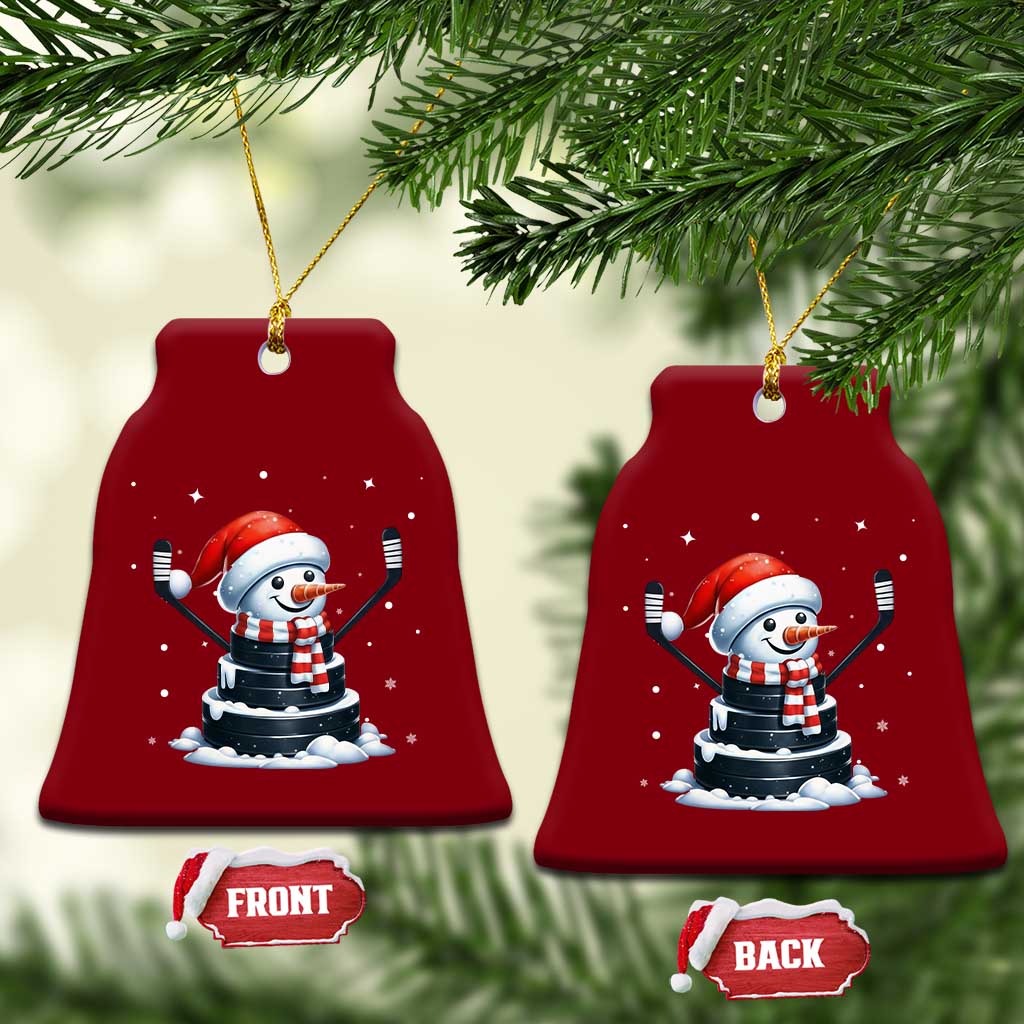 Hockey Puck Snowman Ceramic Ornament Funny Holiday Christmas Gift TS12 Print Your Wear