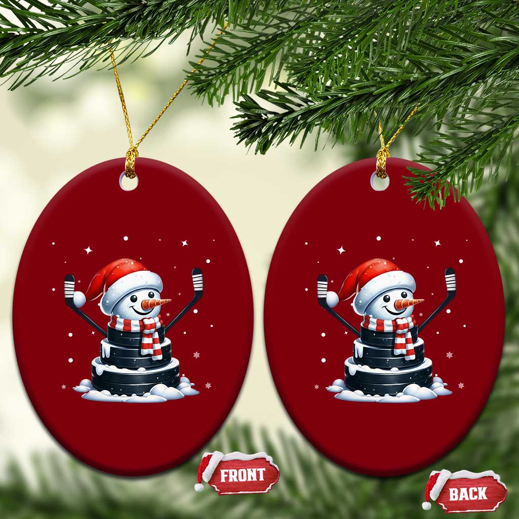 Hockey Puck Snowman Ceramic Ornament Funny Holiday Christmas Gift TS12 Print Your Wear