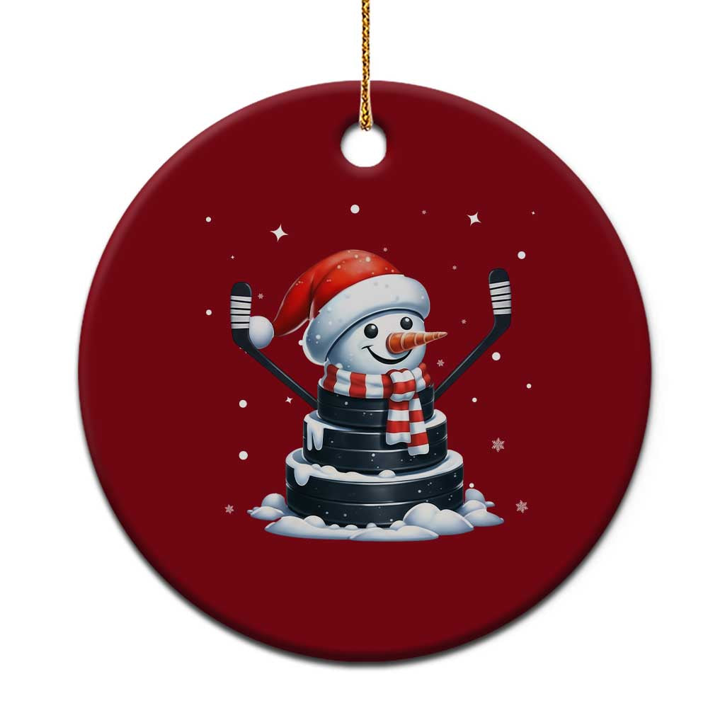 Hockey Puck Snowman Ceramic Ornament Funny Holiday Christmas Gift TS12 1pc Red Print Your Wear