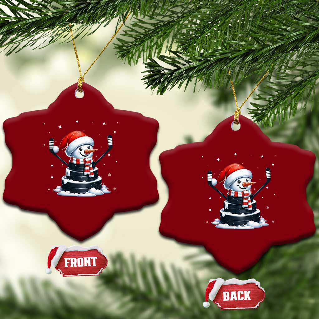 Hockey Puck Snowman Ceramic Ornament Funny Holiday Christmas Gift TS12 Print Your Wear