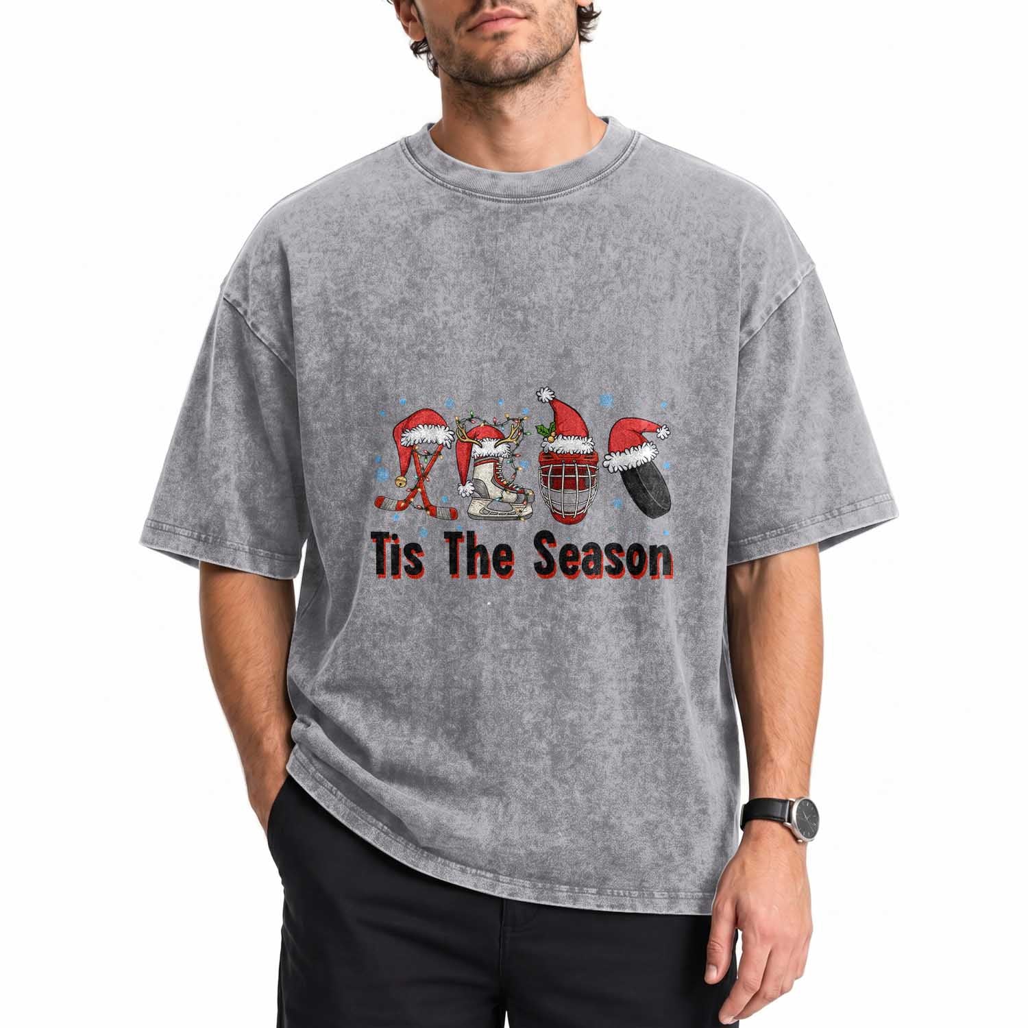 Funny Ice Hockey Christmas Gift Washed Cotton T-Shirt Tis The Season