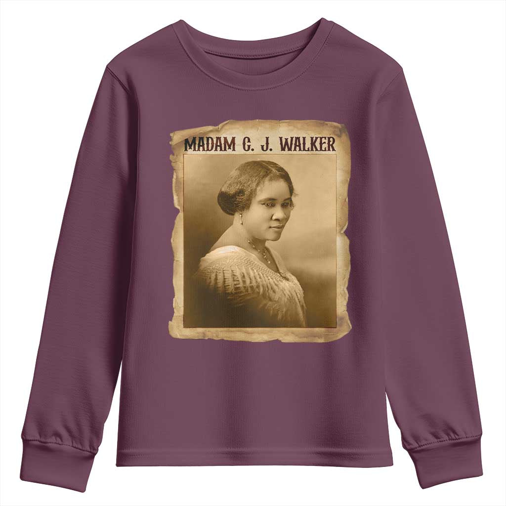 Madam CJ Walker Youth Sweatshirt Female Empowerment History Gift TS12 Maroon Print Your Wear
