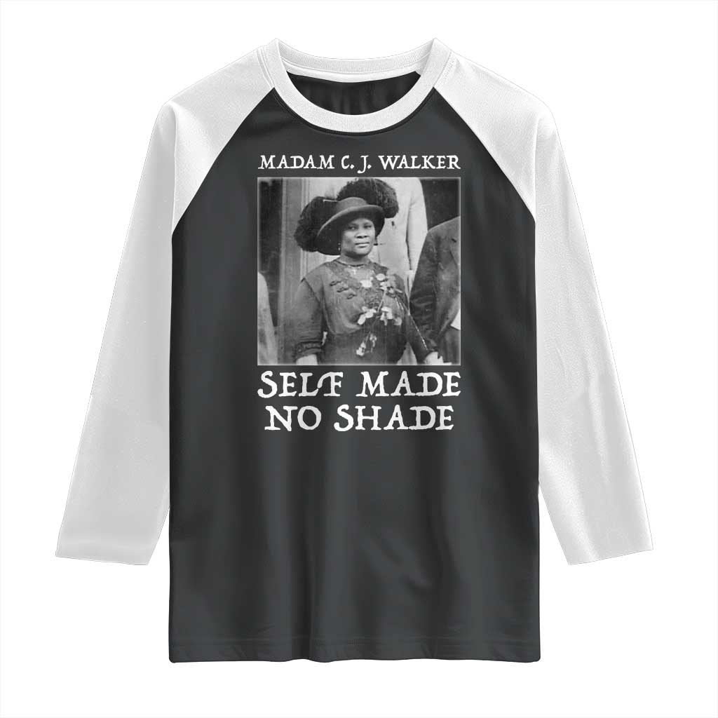 Madam CJ Walker Raglan Shirt Self Made No Shade Female Empowerment TS12 Black White Print Your Wear