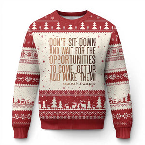 Madam CJ Walker Quote Ugly Christmas Sweater Get Up And Make Opportunities TS12 Beige Red Print Your Wear