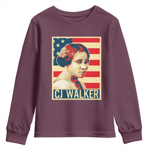 Madam CJ Walker Patriotic Youth Sweatshirt Black History Month Gift TS12 Maroon Print Your Wear
