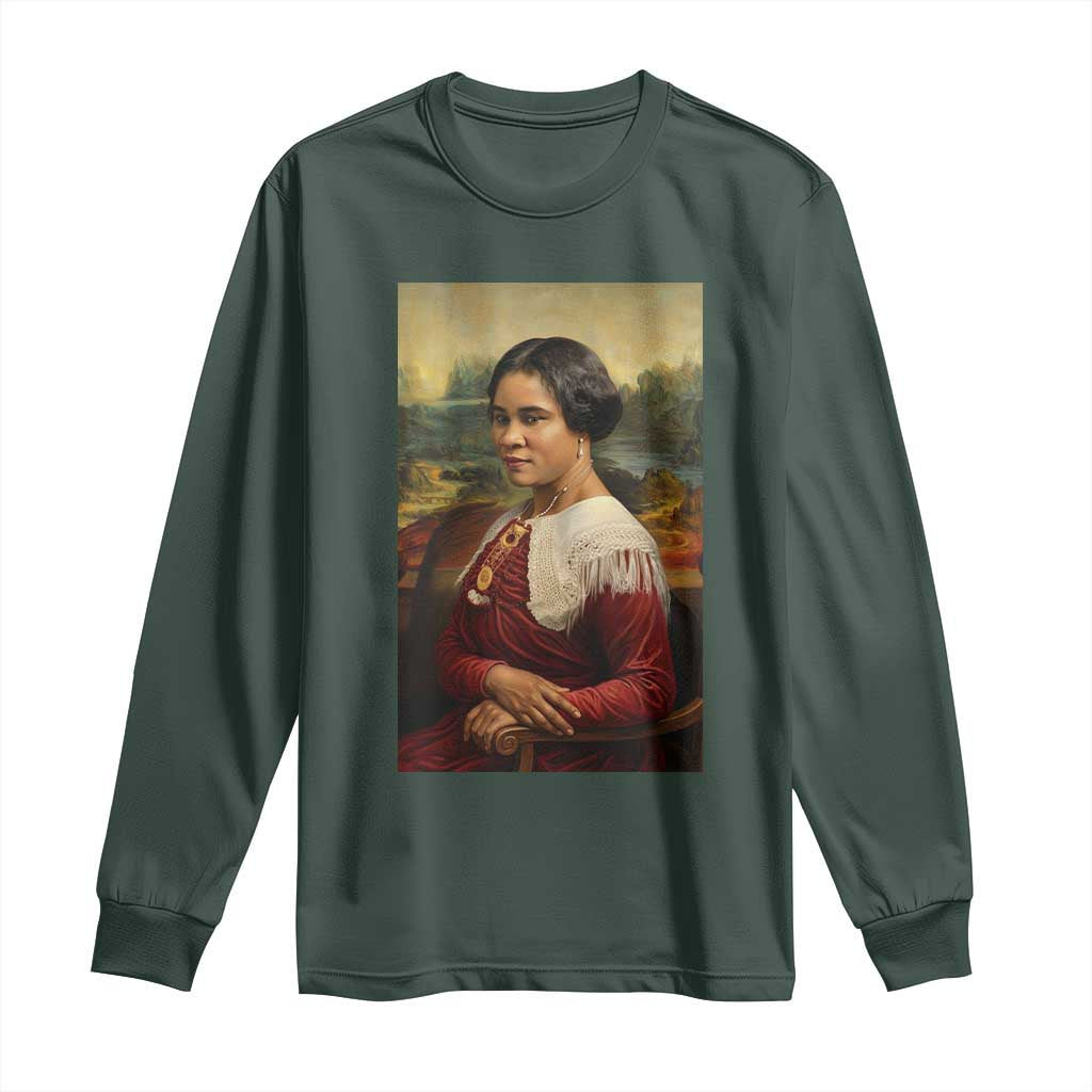 Madam CJ Walker Mona Lisa Long Sleeve Shirt Black History Month Gift TS12 Dark Forest Green Print Your Wear