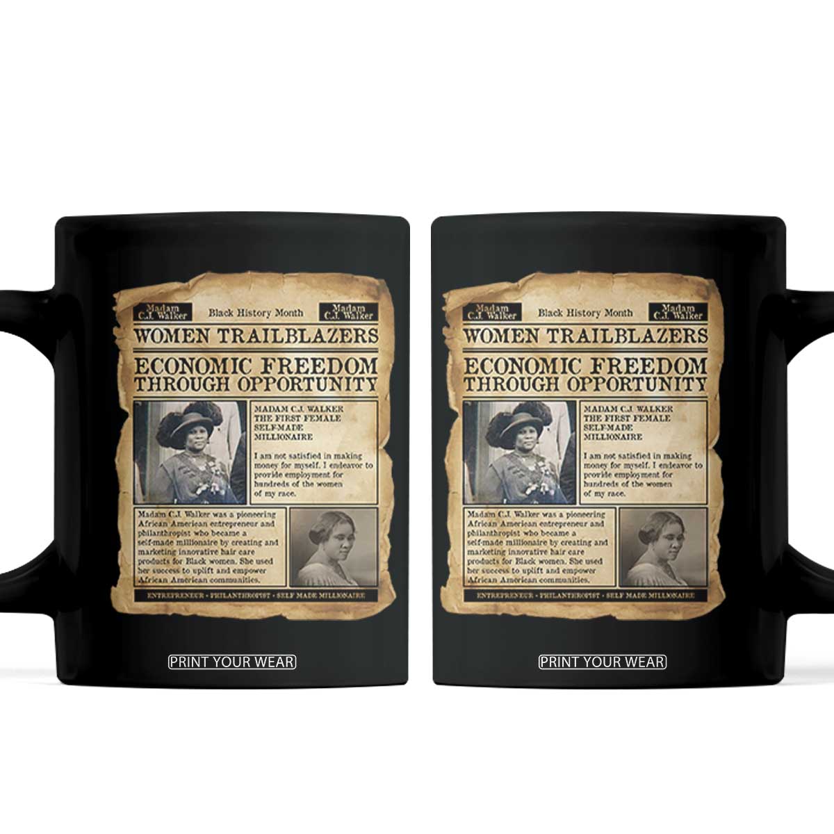 Madam CJ Walker Vintage Newspaper Style Coffee Mug Economic Freedom Through Opportunity TS12 Black Print Your Wear