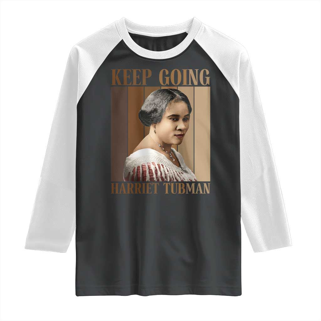 Madam CJ Walker Keep Going Retro Poster Raglan Shirt Black History Month Gift TS12 Black White Print Your Wear