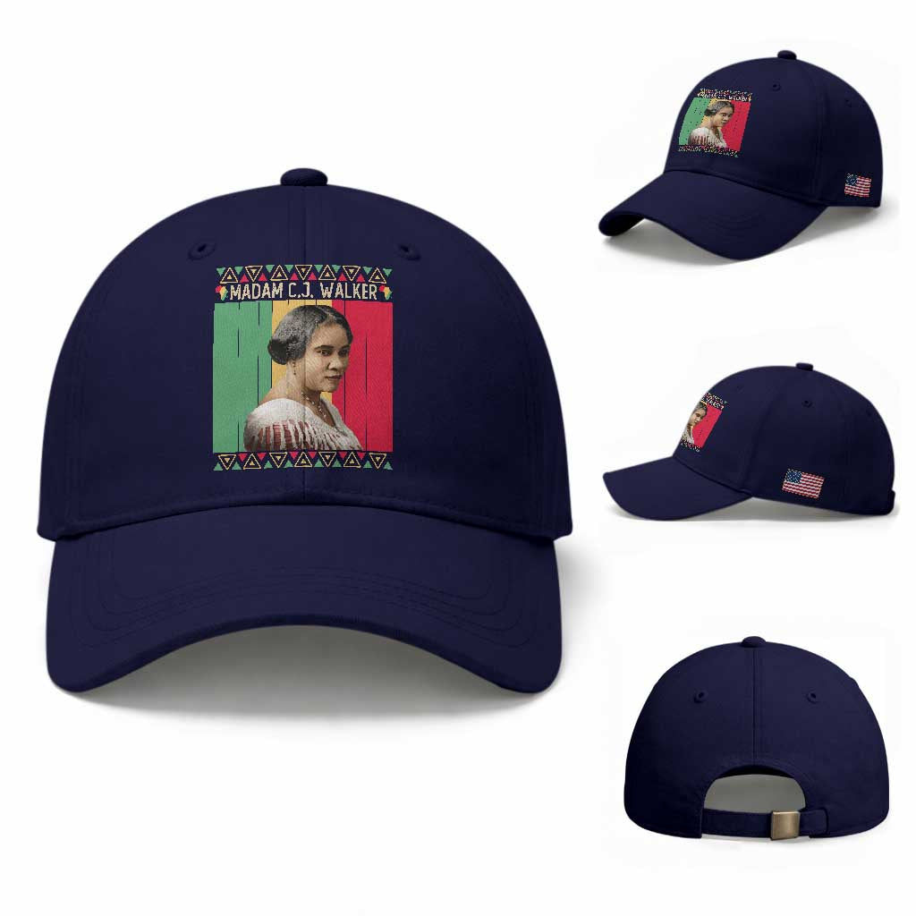 Madam CJ Walker Retro Sunset Baseball Cap Strong Black Woman Leader TS12 Baseball Cap Universal Fit Dark Blue Print Your Wear