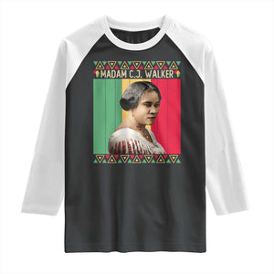 Madam CJ Walker Retro Sunset Raglan Shirt Strong Black Woman Leader TS12 Black White Print Your Wear
