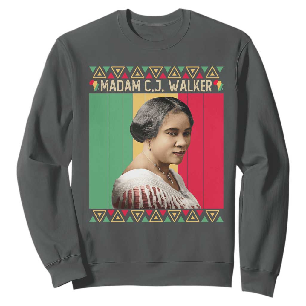 Madam CJ Walker Retro Sunset Sweatshirt Strong Black Woman Leader TS12 Dark Heather Print Your Wear