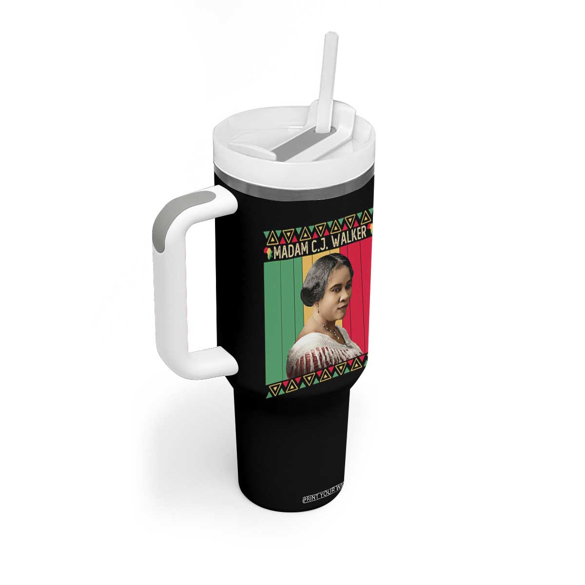 Madam CJ Walker Retro Sunset Tumbler With Handle Strong Black Woman Leader TS12 Print Your Wear