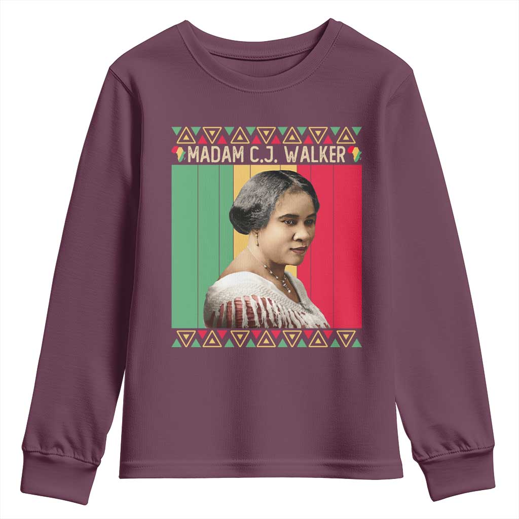 Madam CJ Walker Retro Sunset Youth Sweatshirt Strong Black Woman Leader TS12 Maroon Print Your Wear