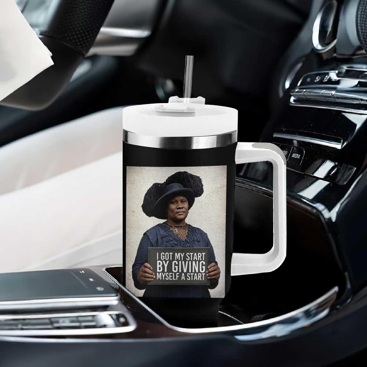 Madam CJ Walker Quote Tumbler With Handle I Got My Start By Giving Myself A Start TS12 Print Your Wear
