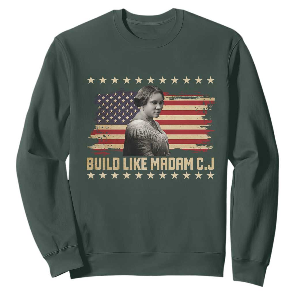 Build Like Madam CJ Walker Sweatshirt Black History Month Gift TS12 Dark Forest Green Print Your Wear