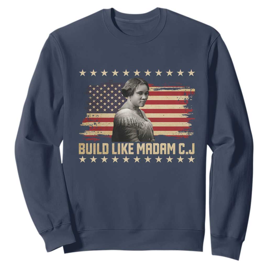 Build Like Madam CJ Walker Sweatshirt Black History Month Gift TS12 Navy Print Your Wear