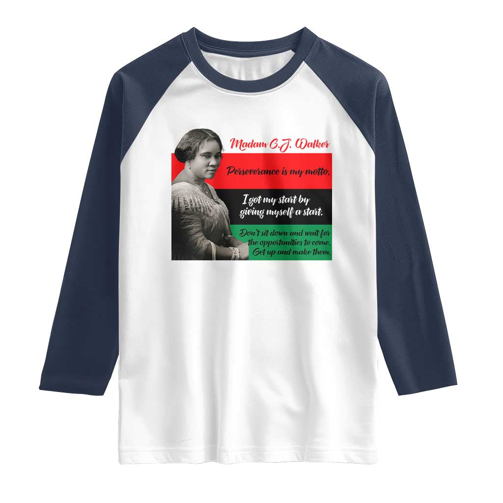 Madam CJ Walker Raglan Shirt Women Empowerment Inspirational Quote TS12 White Navy Print Your Wear