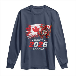 Funny Canada Soccer Dinosaur Long Sleeve Shirt Road To 2026 TS12 Navy Print Your Wear