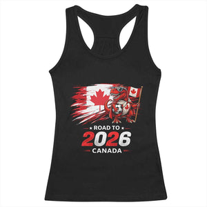 Funny Canada Soccer Dinosaur Racerback Tank Top Road To 2026 TS12 Black Print Your Wear