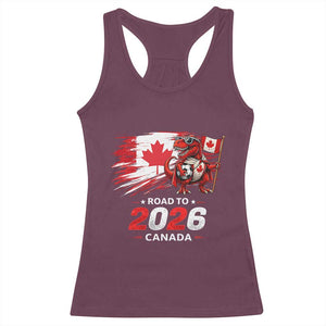 Funny Canada Soccer Dinosaur Racerback Tank Top Road To 2026 TS12 Maroon Print Your Wear