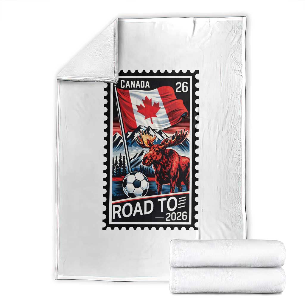 Canada Soccer Moose Throw Blanket Vintage Postal Stamp Road To 2026 TS12 White Print Your Wear