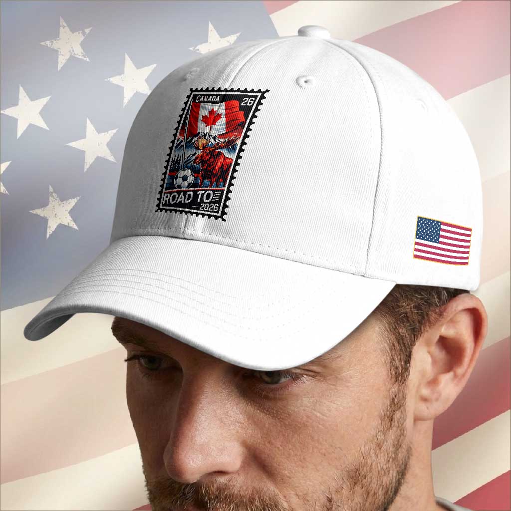 Canada Soccer Moose Baseball Cap Vintage Postal Stamp Road To 2026 TS12 Print Your Wear