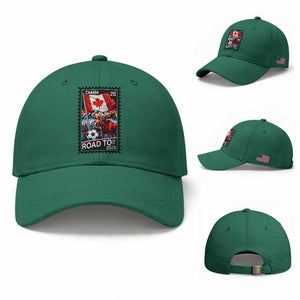 Canada Soccer Moose Baseball Cap Vintage Postal Stamp Road To 2026 TS12 Baseball Cap Universal Fit Irish Green Print Your Wear