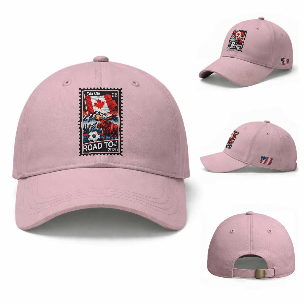 Canada Soccer Moose Baseball Cap Vintage Postal Stamp Road To 2026 TS12 Baseball Cap Universal Fit Light Pink Print Your Wear