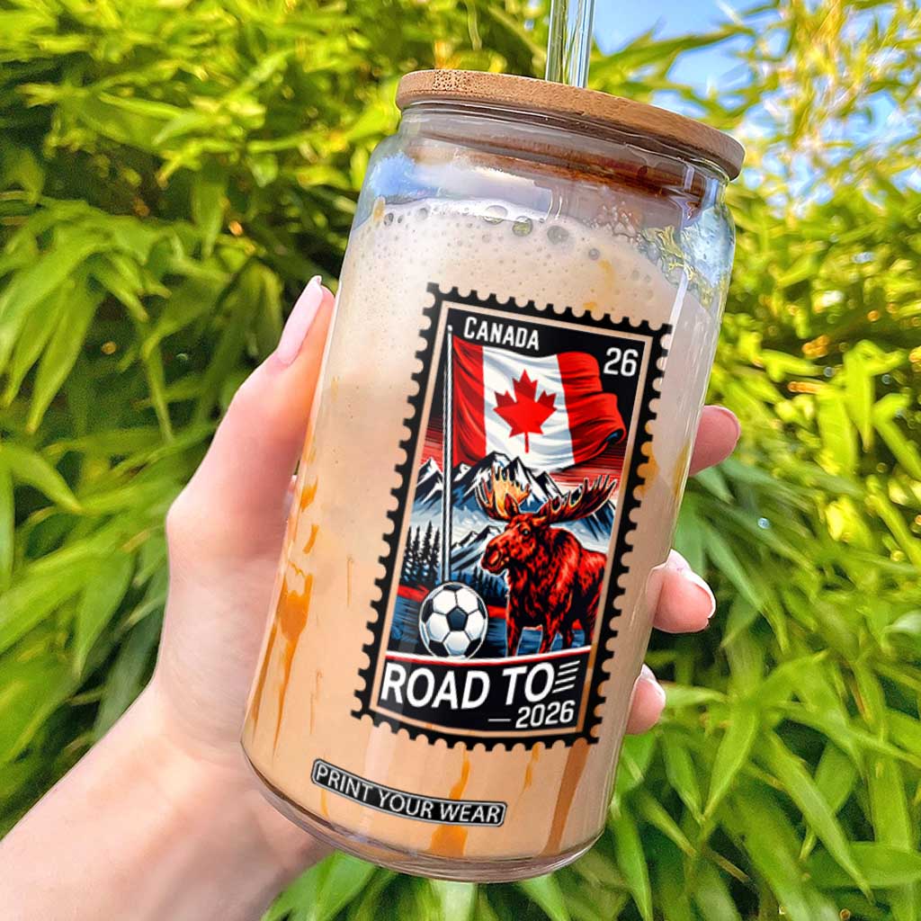 Canada Soccer Moose Glass Can Vintage Postal Stamp Road To 2026 TS12 White Print Your Wear