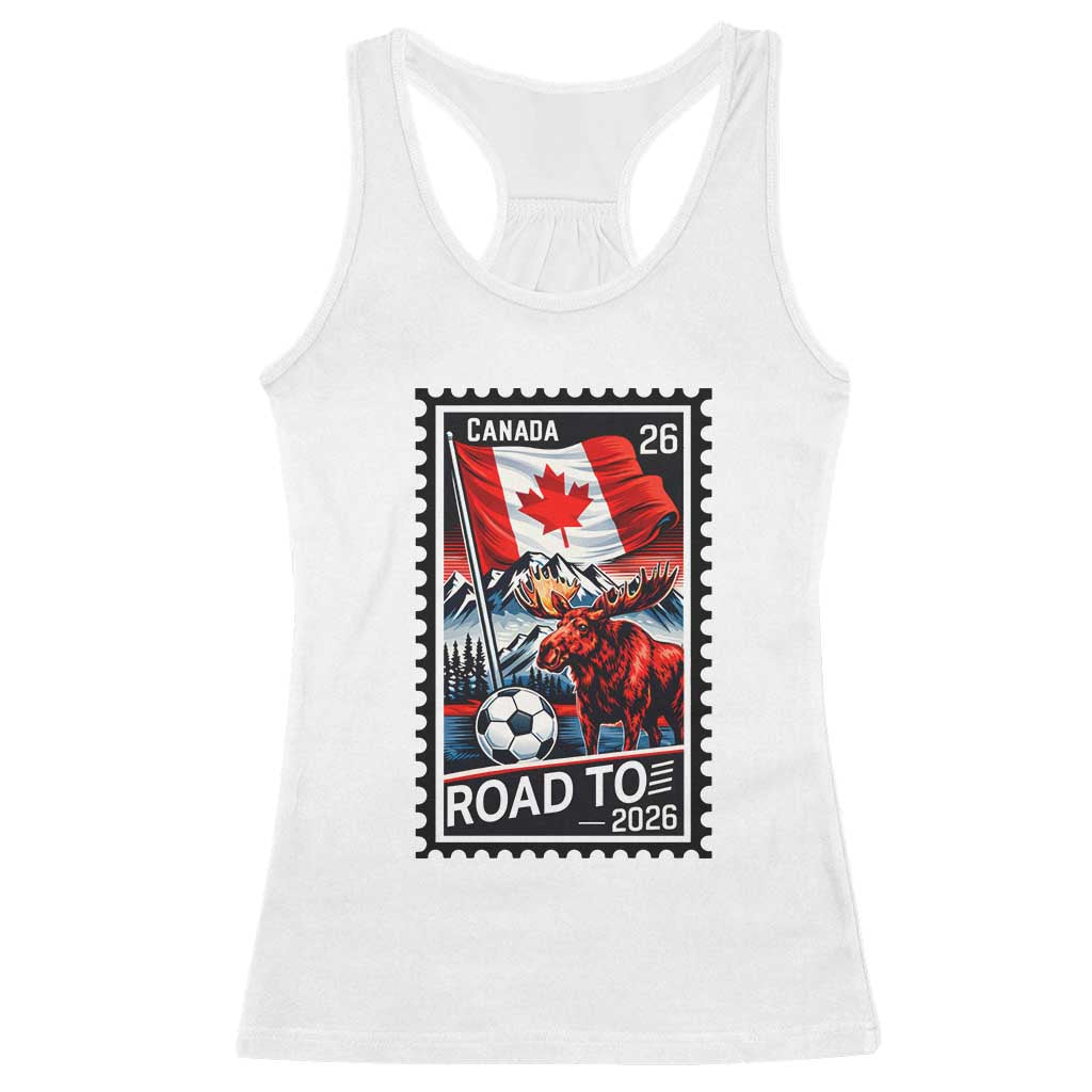 Canada Soccer Moose Racerback Tank Top Vintage Postal Stamp Road To 2026 TS12 White Print Your Wear