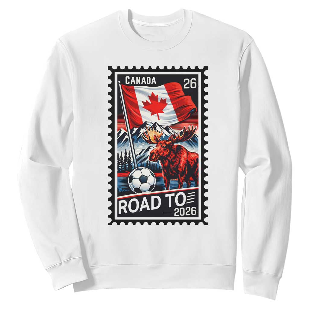 Canada Soccer Moose Sweatshirt Vintage Postal Stamp Road To 2026 TS12 White Print Your Wear