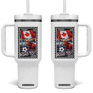 Canada Soccer Moose Tumbler With Handle Vintage Postal Stamp Road To 2026 TS12 One Size: 40 oz White Print Your Wear