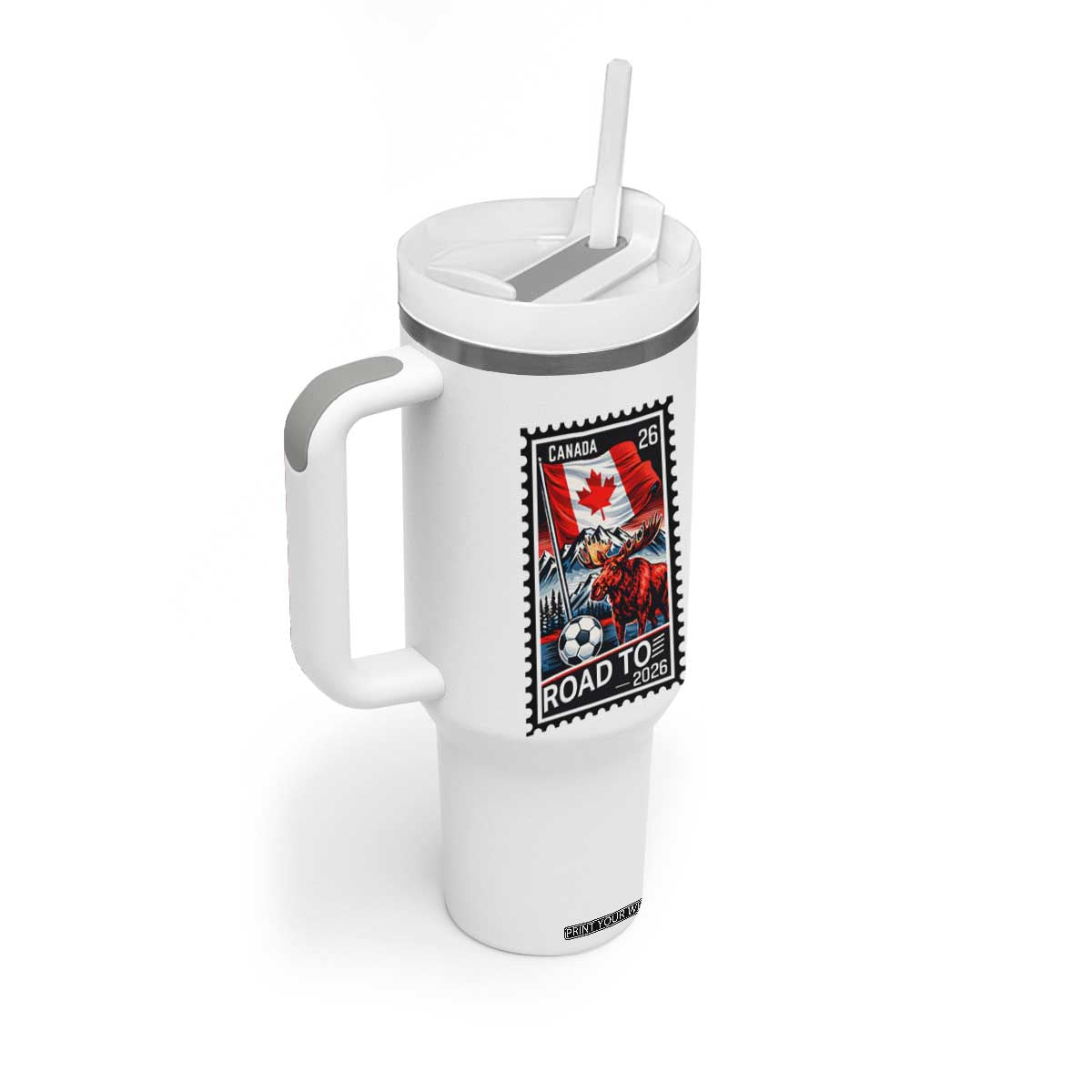 Canada Soccer Moose Tumbler With Handle Vintage Postal Stamp Road To 2026 TS12 Print Your Wear