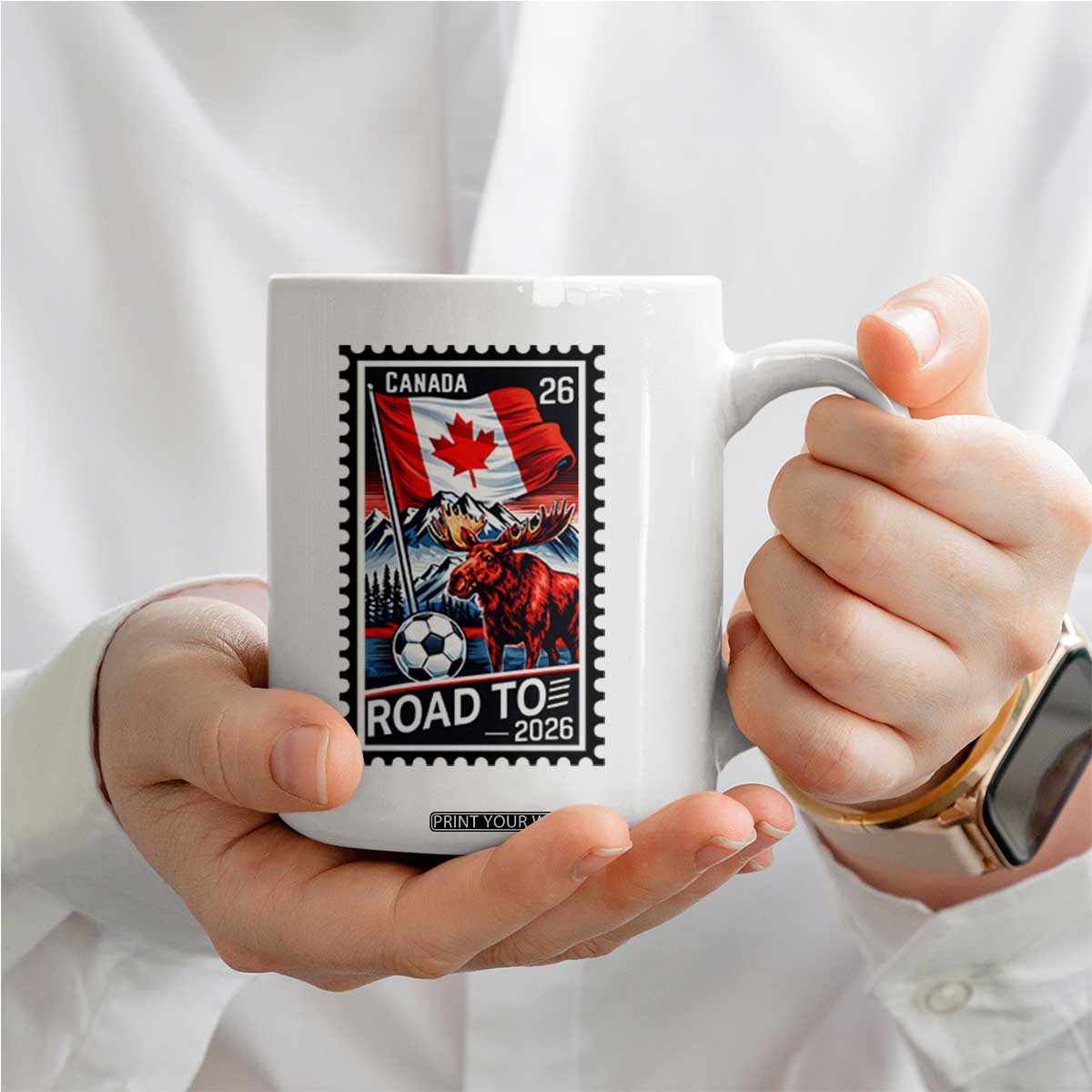 Canada Soccer Moose Coffee Mug Vintage Postal Stamp Road To 2026 TS12 Print Your Wear