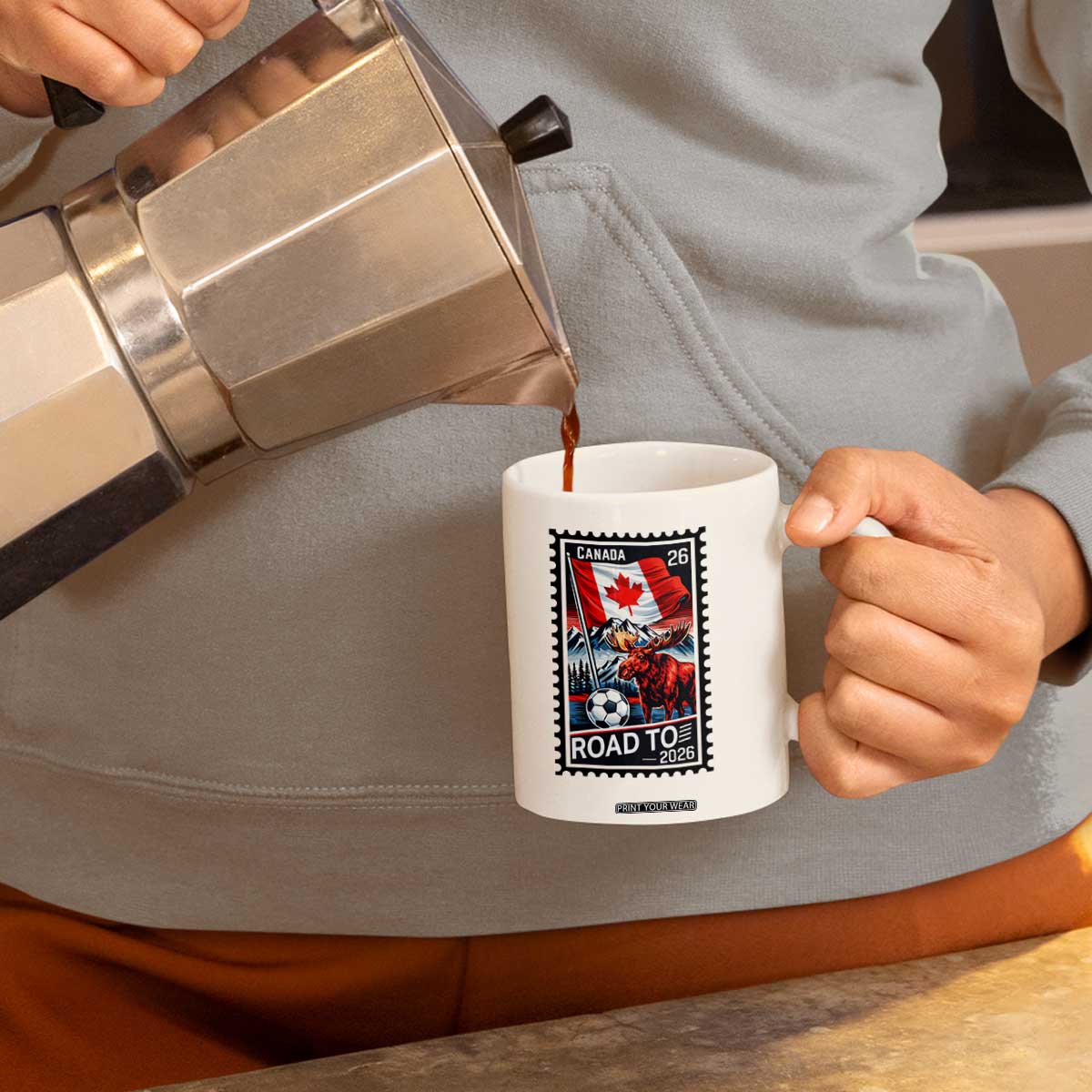 Canada Soccer Moose Coffee Mug Vintage Postal Stamp Road To 2026 TS12 Print Your Wear