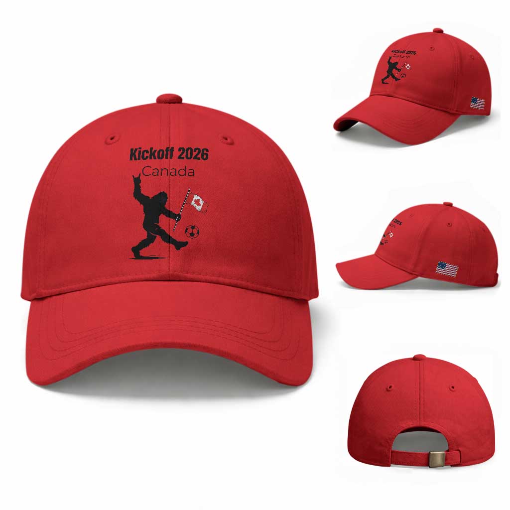 Funny Bigfoot Canada Soccer Baseball Cap Kickoff 2026 TS12 Baseball Cap Universal Fit Red Print Your Wear