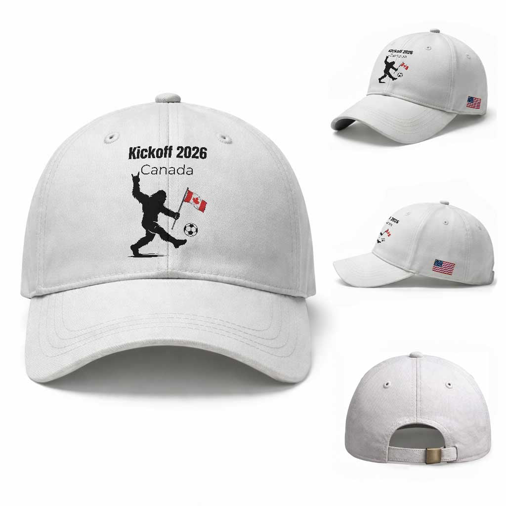 Funny Bigfoot Canada Soccer Baseball Cap Kickoff 2026 TS12 Baseball Cap Universal Fit White Print Your Wear