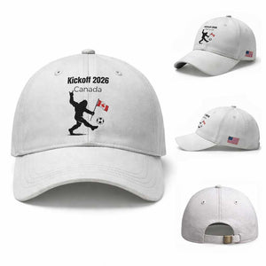 Funny Bigfoot Canada Soccer Baseball Cap Kickoff 2026 TS12 Baseball Cap Universal Fit White Print Your Wear