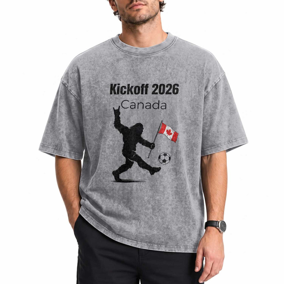 Funny Bigfoot Canada Soccer Washed Cotton T-Shirt Kickoff 2026