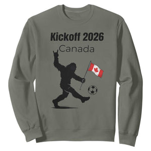 Funny Bigfoot Canada Soccer Sweatshirt Kickoff 2026 TS12 Military Green Print Your Wear