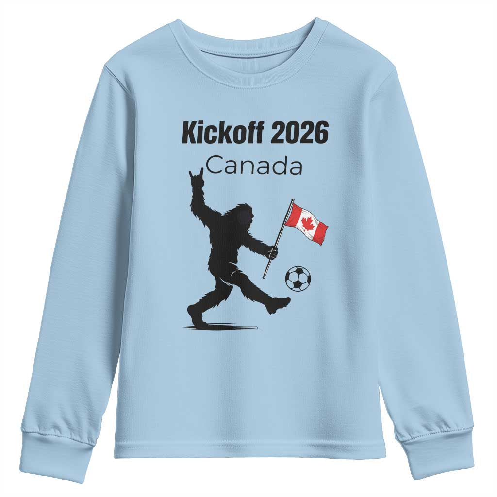 Funny Bigfoot Canada Soccer Youth Sweatshirt Kickoff 2026 TS12 Light Blue Print Your Wear