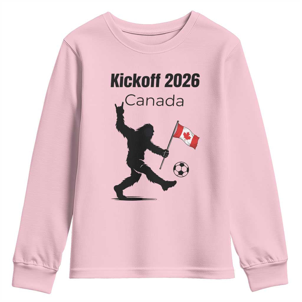 Funny Bigfoot Canada Soccer Youth Sweatshirt Kickoff 2026 TS12 Light Pink Print Your Wear
