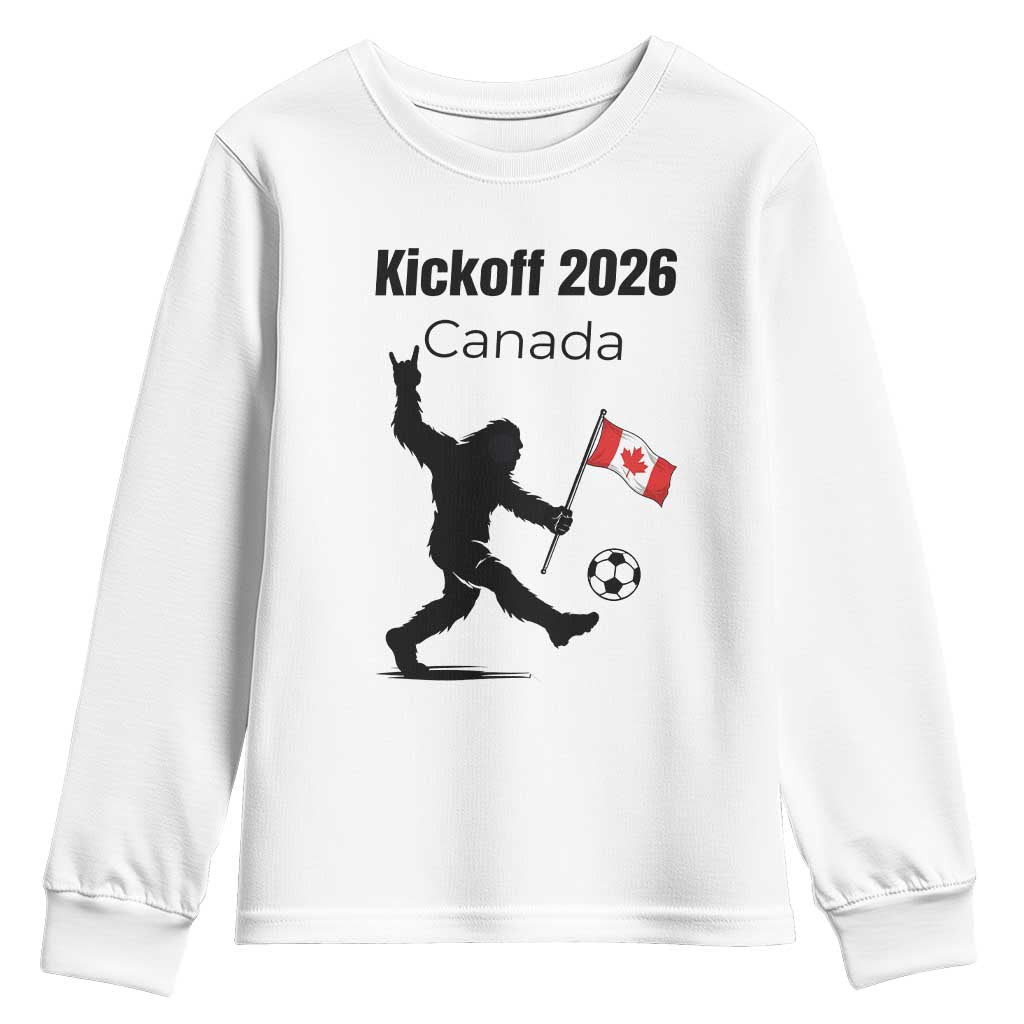 Funny Bigfoot Canada Soccer Youth Sweatshirt Kickoff 2026 TS12 White Print Your Wear
