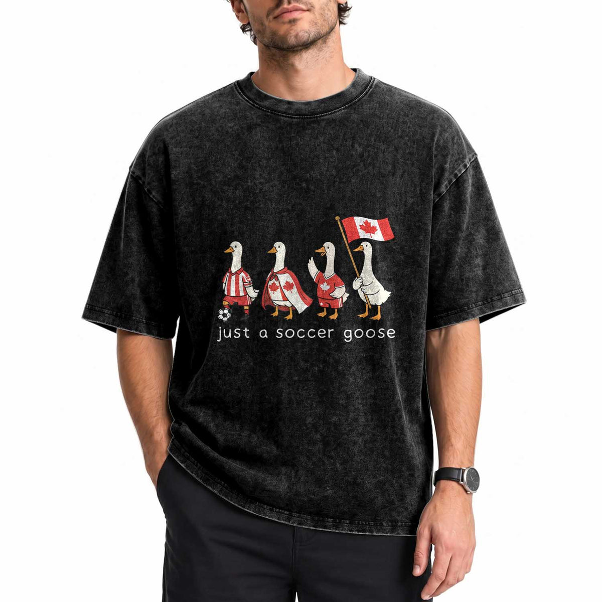 Funny Just A Soccer Goose Washed Cotton T-Shirt Canada Soccer Lover